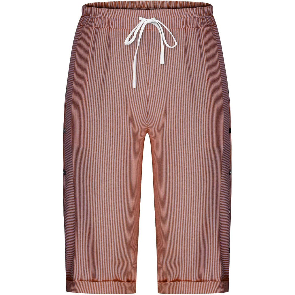 Womens Stripe Print Shorts Summer Knee-Length Casual Bermuda Shorts Lounge Shorts Elastic Waist Side Button Shorts