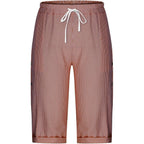 Womens Stripe Print Shorts Summer Knee-Length Casual Bermuda Shorts Lounge Shorts Elastic Waist Side Button Shorts
