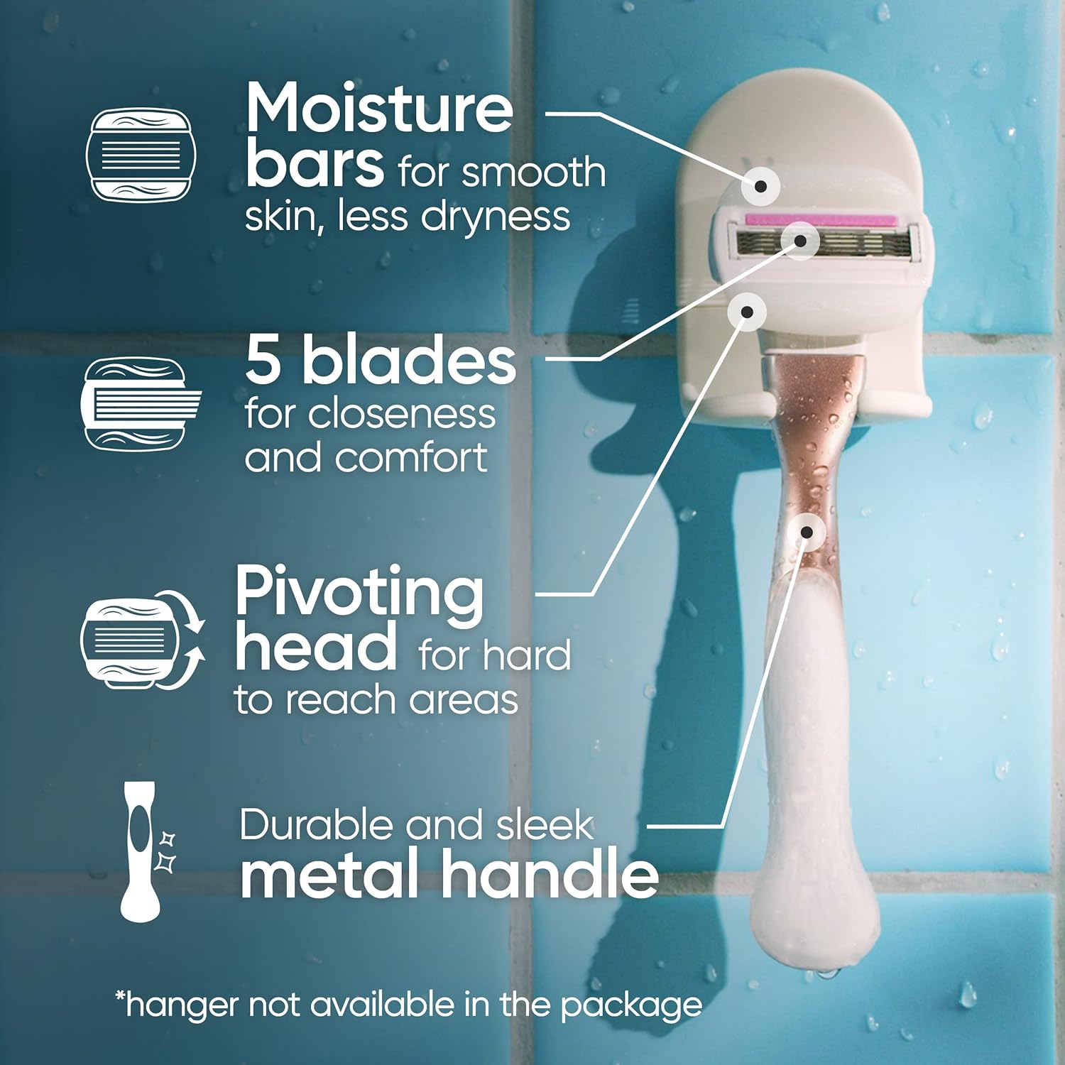 Gillette Venus ComfortGlide plus Olay Sugarberry Women’s Razor, Rose Gold Metal Handle + 4 Blade Refills, 5-Blade Razor Cartridges, Moisture Bars