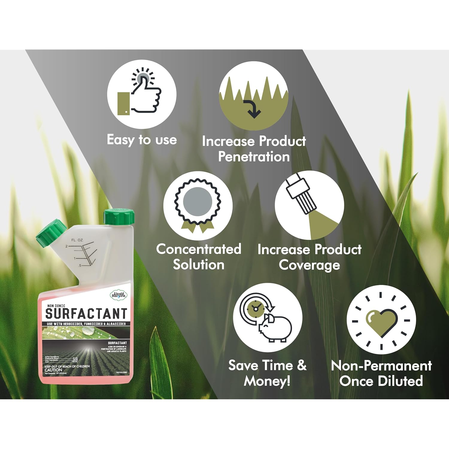 Concentrated Surfactant For Herbicides Non-Ionic 16Oz, Increase Product Coverage, Increase Product Penetration, Increase Product Effectiveness