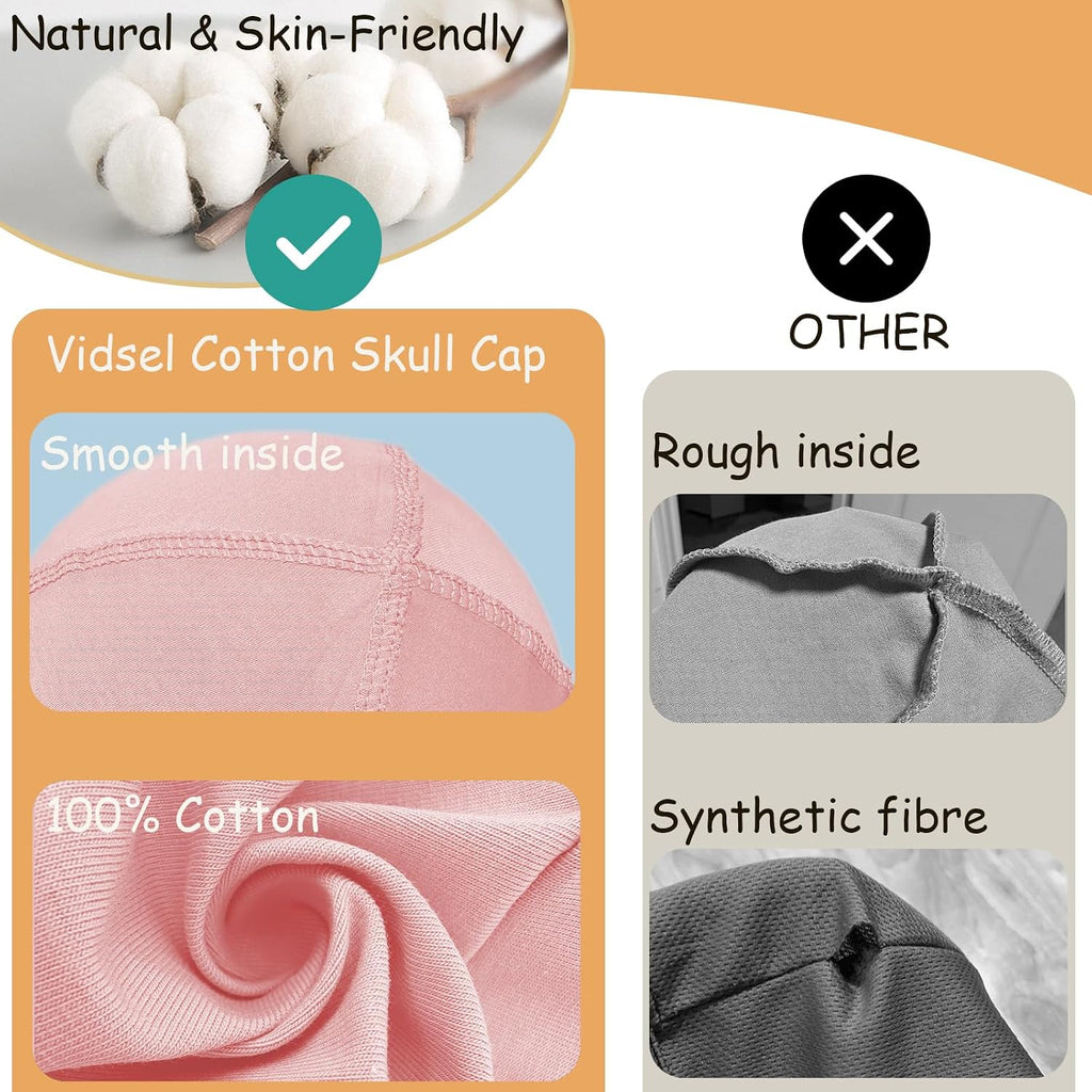vidsel 100% Cotton Skull Caps for Men Women Breathable Night Cap Sleep Hats Soft Lightweight Running Beanie Helmet Liner 2 Pink & Light Purple