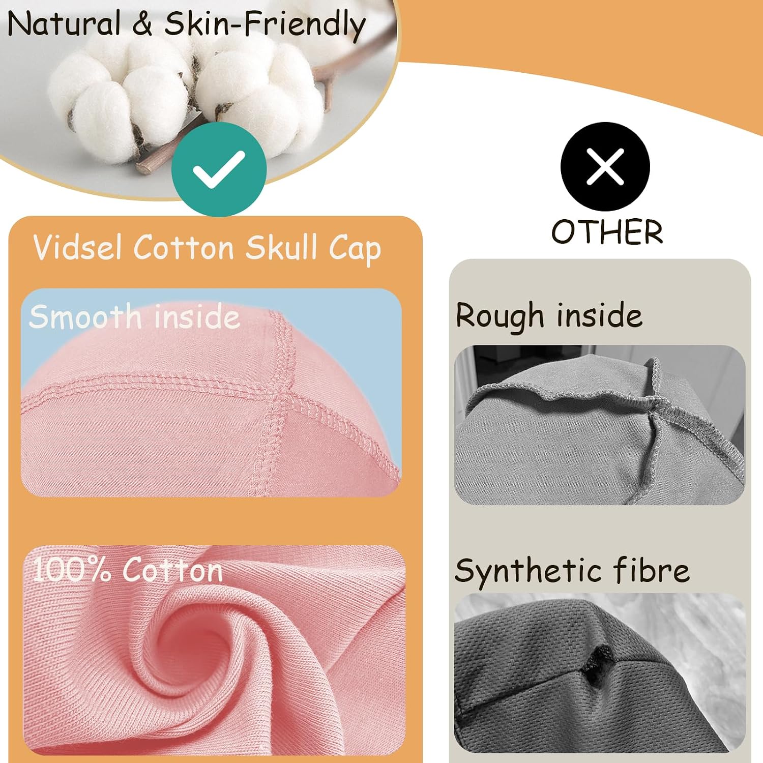 vidsel 100% Cotton Skull Caps for Men Women Breathable Night Cap Sleep Hats Soft Lightweight Running Beanie Helmet Liner 2 Pink & Light Purple