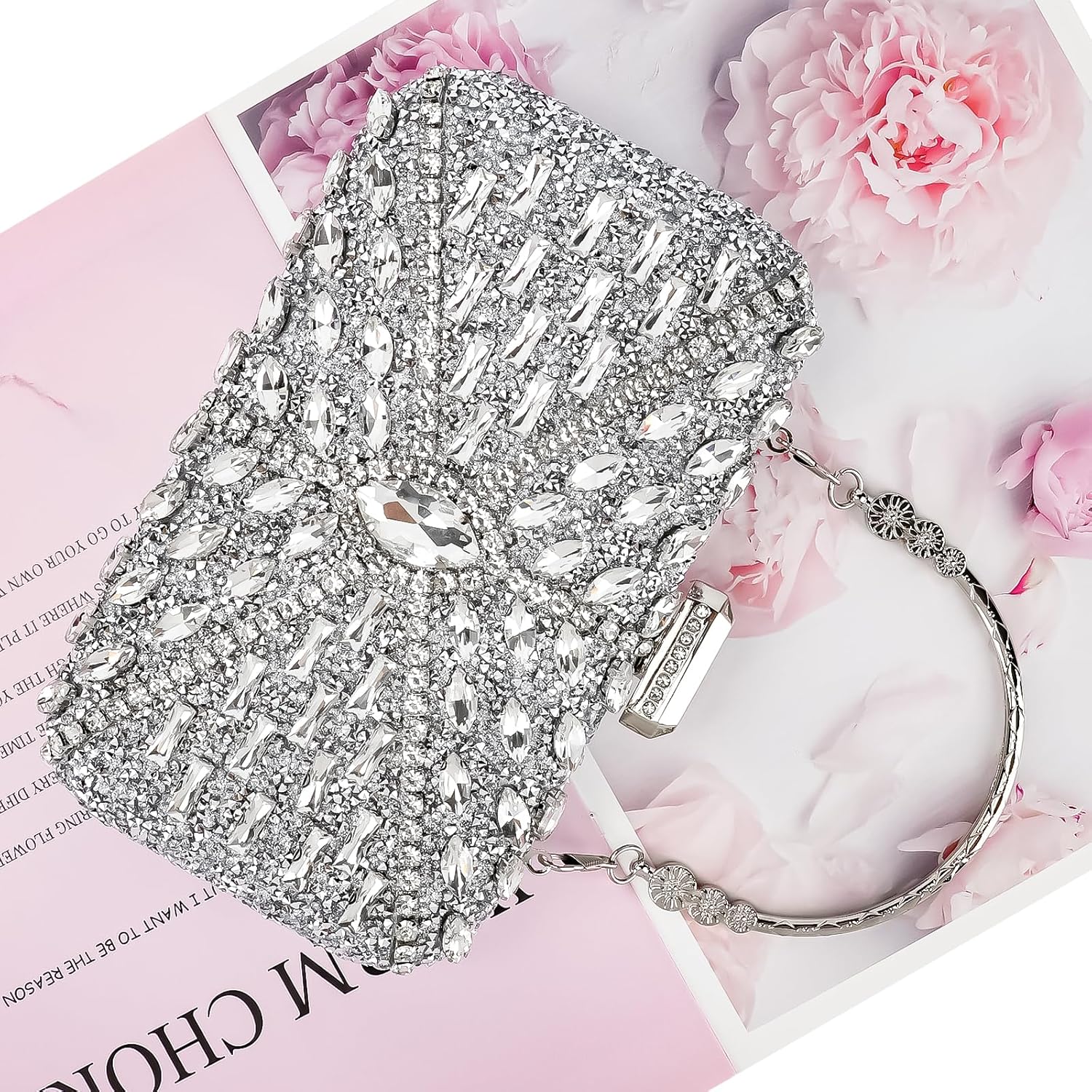 Womens Sparkly Rhinestone Crystal Glitter Clutch Purse Evening Handbag Shoulder Bag for Wedding Party Prom