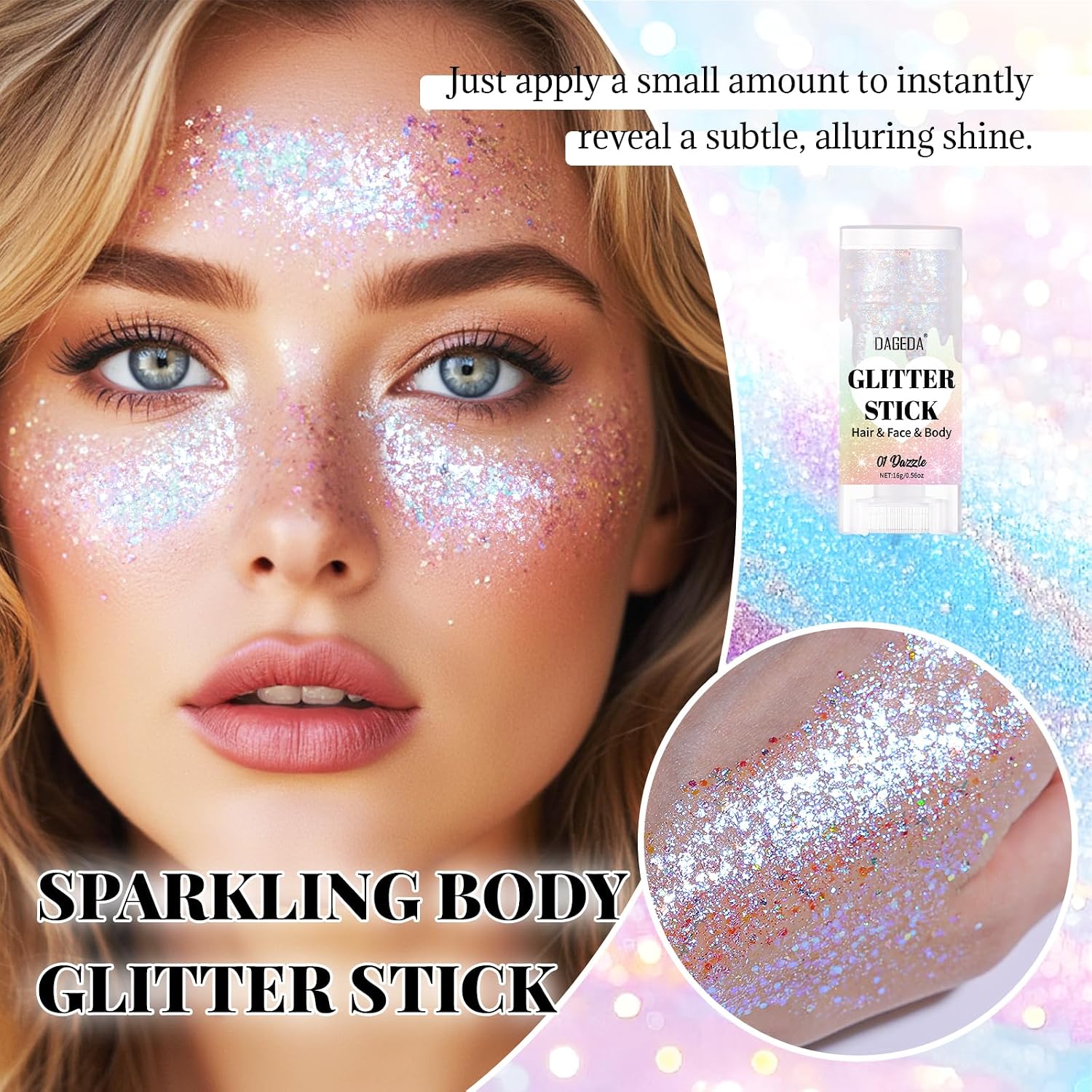 Dazzle Body Glitter Stick,Sparkly Face Glitter Makeup,Holographic Hair Glitters Mermaid Makeup Rave Outfits For Women, Shimmer Face Paint Stick Singer Concert Accessories