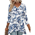 3/4 Length Sleeve Womens Tops V Neck Loose Fit Dressy Casual Blouse Flowy Shirts Plus Size Womens Clothing S-3XL