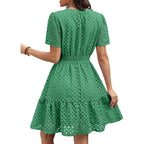 Rumia Womens Dresses 2026 Summer V Neck Eyelet Lace A Line Short Dress