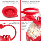 Ecolution Patented Micro-Pop Microwave Popcorn Popper With Temperature Safe Glass, 3-In-1 Lid Measures Kernels And Melts Butter, Made Without Bpa, Dishwasher Safe, 3-Quart, Red