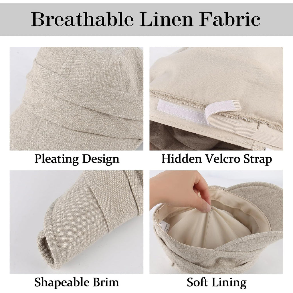 Moisture Wicking Linen Newsboy Cap, Adjustable Lightweight Visor Beret Skin-Friendly Hair Loss Cap Hat Beige