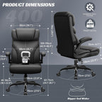 Office Chair, Ergonomic Big And Tall Computer Desk Chairs, Executive Breathable Leather Chair With Adjustable Flip-Up Armrests, Lumbar Support Swivel Pc Chair With Rocking Function,Matte Black