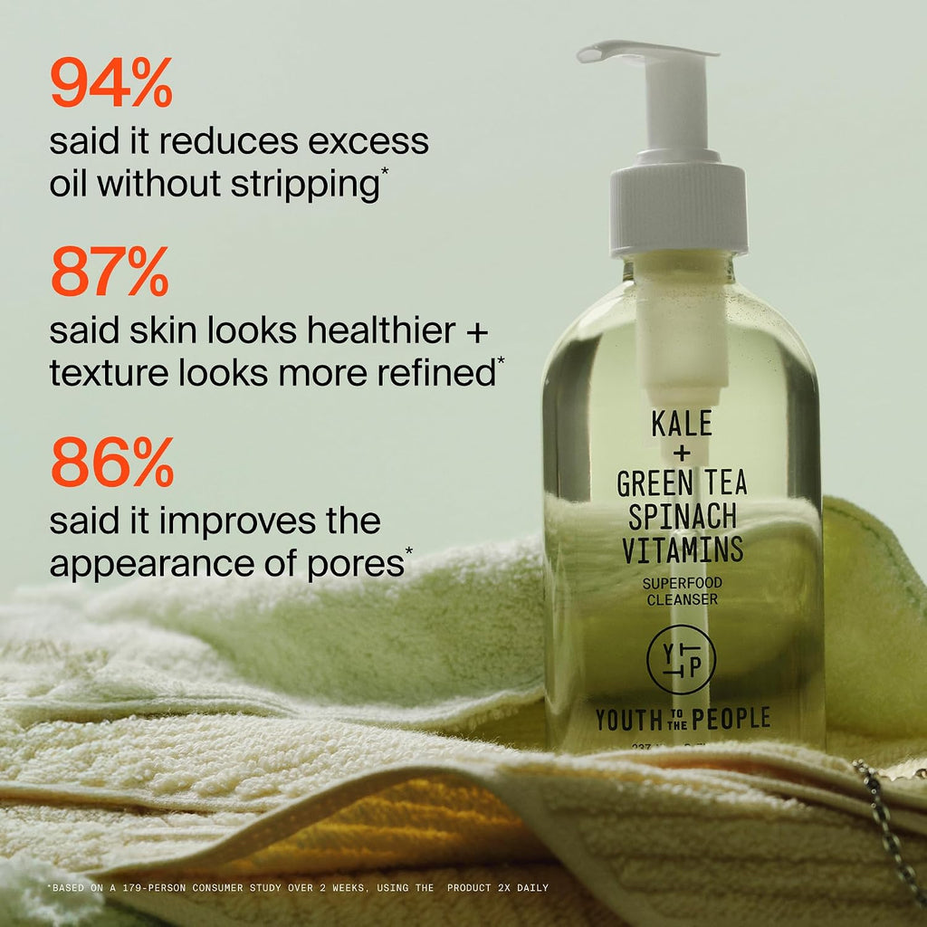 Youth To The People Superfood Facial Cleanser - Kale + Green Tea Daily Face Wash, Gently Removes Makeup, Spf, And Oils, Soothing Antioxidants For Glowing Skin, Ph Balance, Clean Pores, Refillable