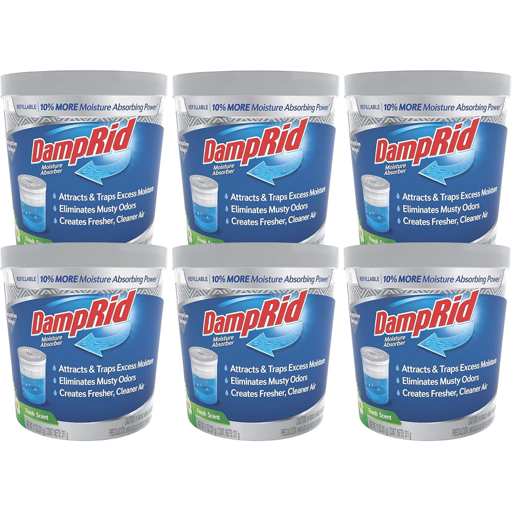 Damprid Refillable Moisture Absorber, 11 Oz., 6-Pack - Fresh Scent Moisture Absorbers, 10% More Absorbing Power*, Eliminates Musty Odors For Fresher, Cleaner Air