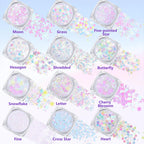 Teenitor Body Glitter With Face Gems Stickers Set, 12 Pots Iridescent White Face Glitter Hair Glitter Gel & 4 Sheets Hair Jewelry For Kids Makeup, Hair Gems & Pearls Mermaid Accessories For Rave