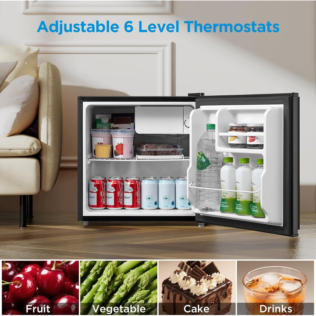 Midea Whs-65Lb1 Mini Fridge, 1.6 Cu.Ft Energy Star Certified Mini Refrigerator, Adjustable Thermostat, Reversible Door, Low Noise For Dorm, Office, Bedroom, Black