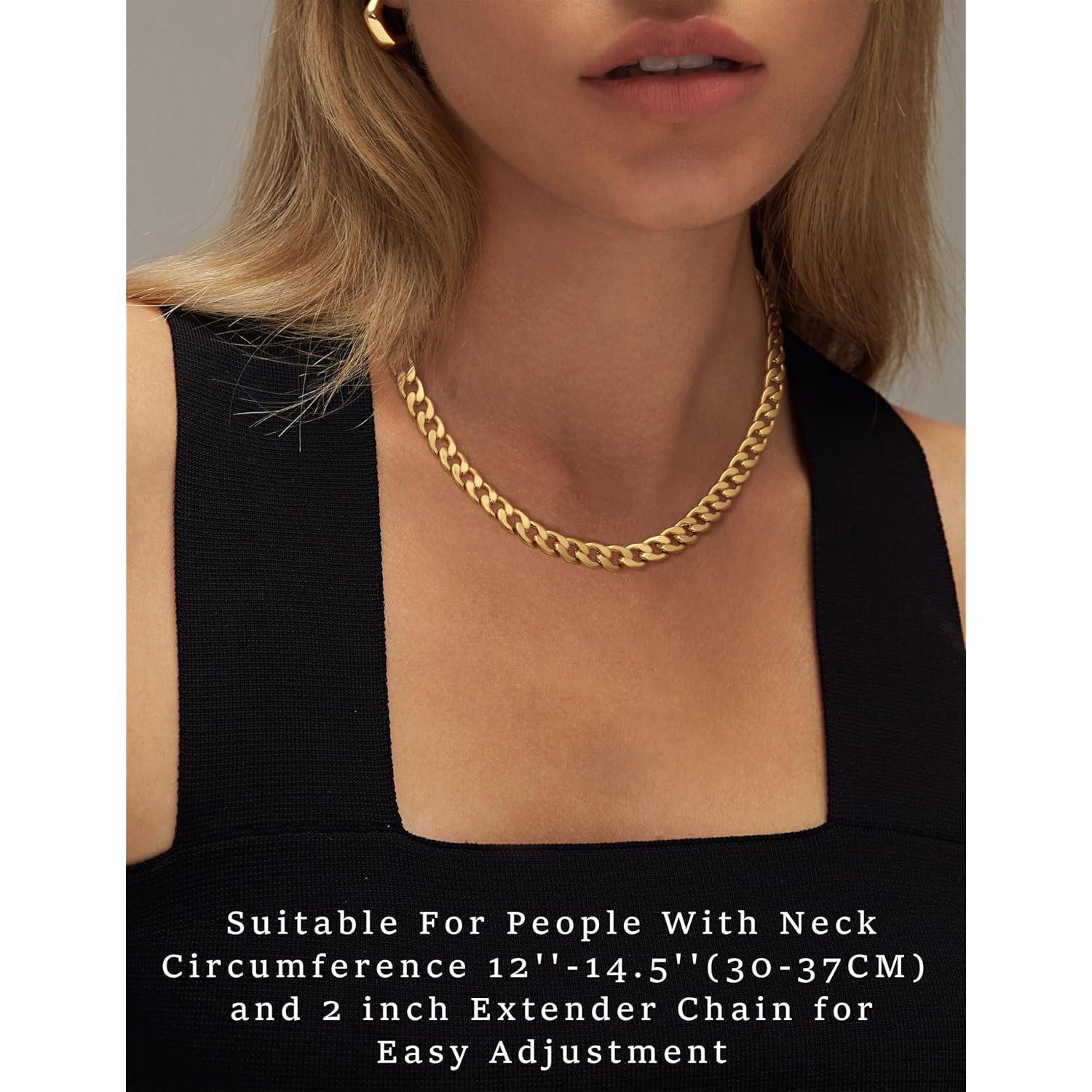 Moodear Gold Necklace for Women Dainty Chunky 14K Gold Plated/Sliver Plated Chain Necklace Cuban Link Paperclip Chain Choker Toggle Clasp Layered Necklace for Women Trendy Fashion Gift