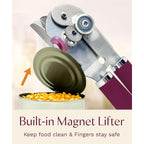 Premium Multifunction Magnetic Manual Can Opener And Bottle Opener, Heavy Duty Stainless Steel Sharp Cutting Blade And Oversized Easy Turn Knob, Soft-Touch Handle, Kitchen Use, Mauve