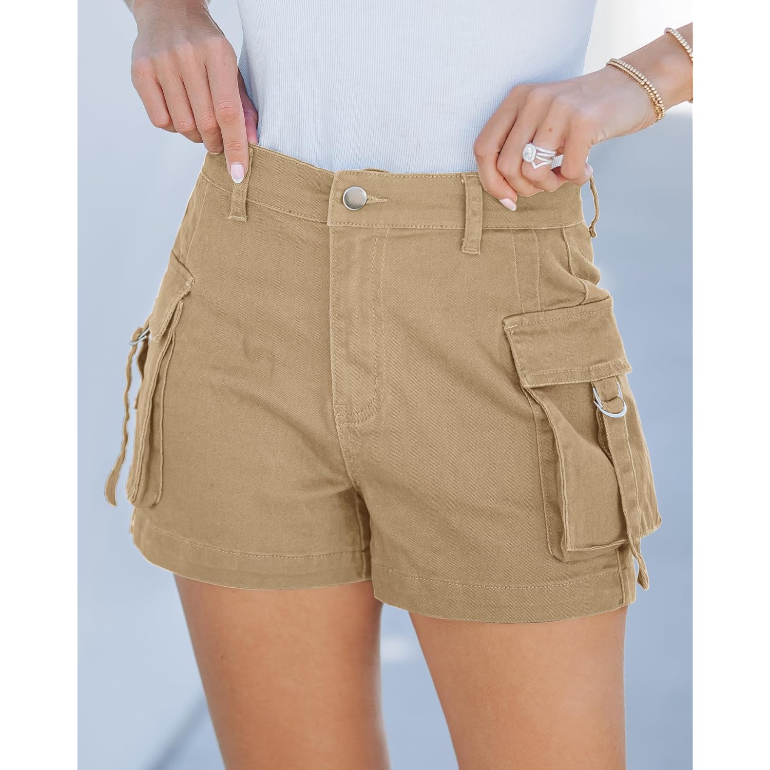 Cargo Shorts for Women Trendy High Wasited Casual Summer Stretchy Utility Cut Off Shorts with Pockets