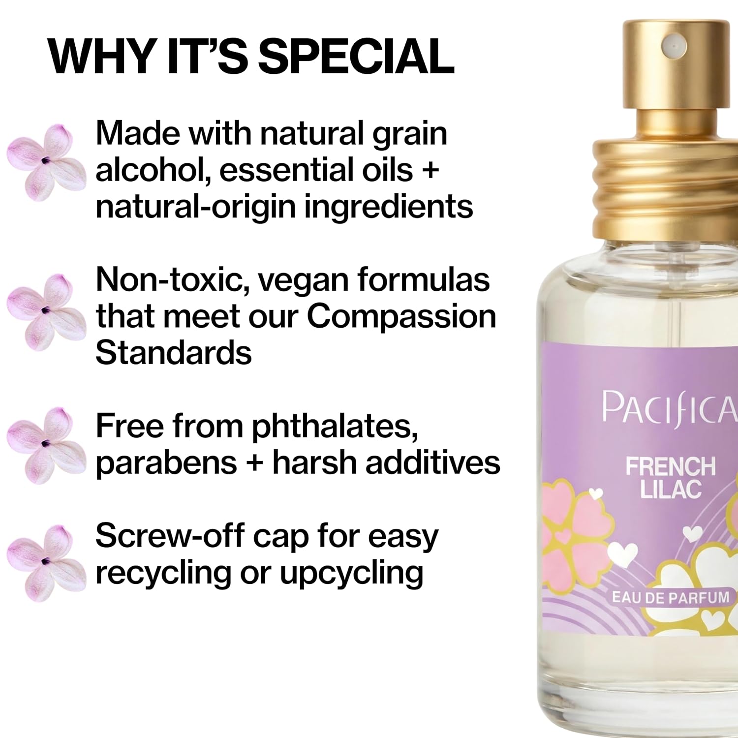 Pacifica French Lilac Spray Perfume – Clean Vegan Floral Fragrance For Women, Fresh-Cut Lilac & Powdery Magnolia Notes, Long-Lasting Romantic Spring Scent, 1 Oz