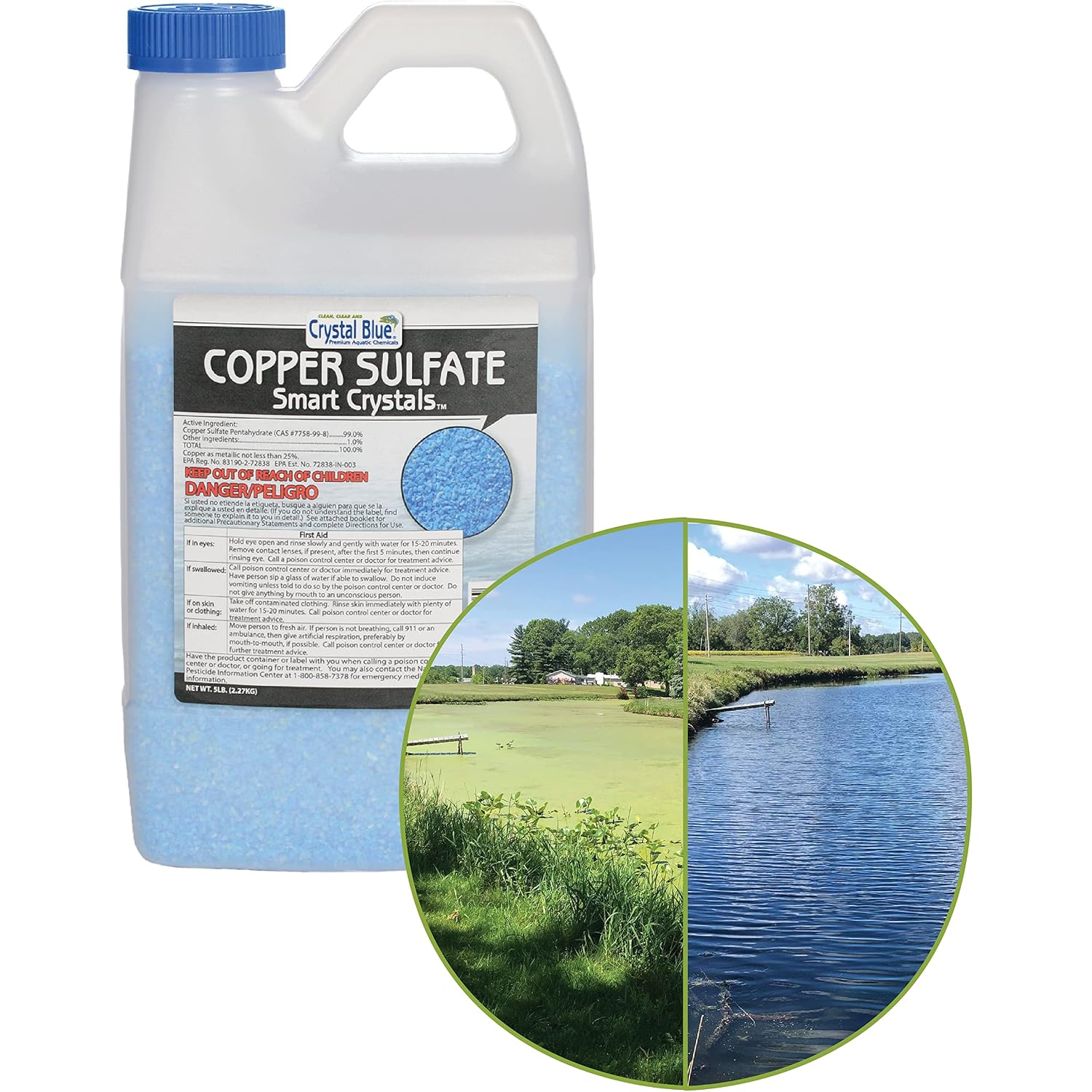 Crystal Blue Copper Sulfate Algaecide - Granular Aquatic Grade Copper Sulfate For Pond Algae Control - 5 Pounds