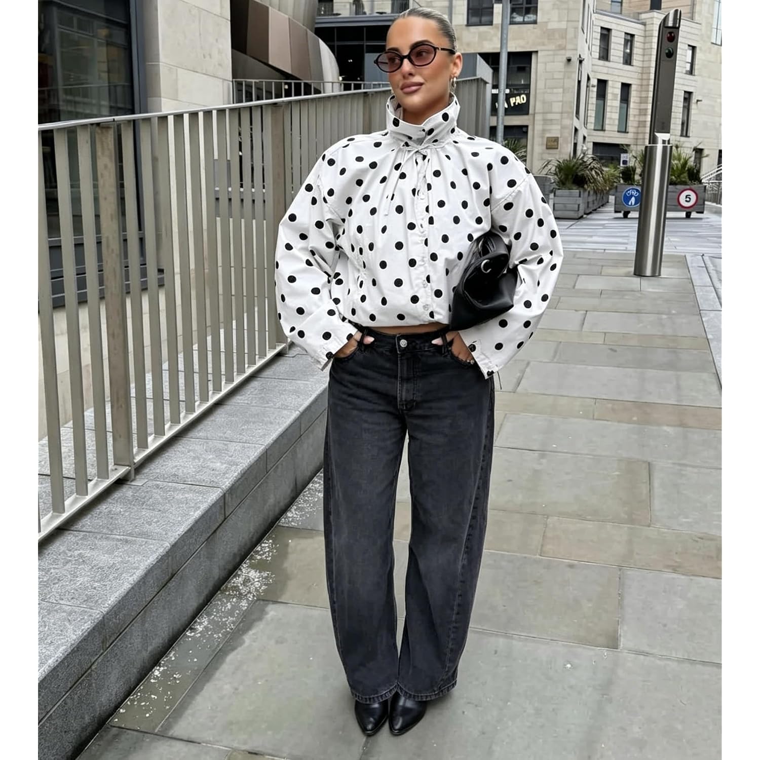Colorful World Womens Polka Dot Jacket Drawstring Hem Button Front Cropped Lightweight Jacket Relaxed Fit Coat With Pockets
