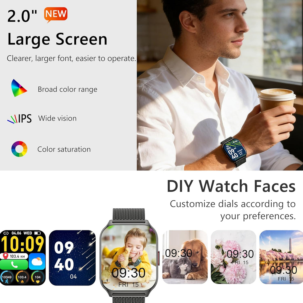 Smart Watch 45mm for Women Men(Dial/Answer Calls), 2.0" Fitness Tracker Watch with Heart Rate/Blood Pressure/Blood Oxygen Monitor for Android iOS
