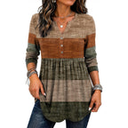 Zeagoo Women Blouses Long Sleeve Shirts Boho Henley V Neck Tops Business Casual Loose Pleated Fashion Clothing