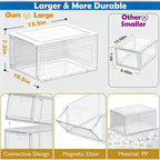7 Code Shoe Organizer, Clear Thickened Stackable Shoe Boxes With Magnetic Door, Collapsible Closet Storage Rack For Sneakers & Boots, 6 Pack White, Virgin Material, Not Recycled Plastic For Household