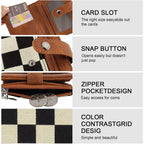 Small Checkered Wallet For Women,Rfid Blocking Pu Leather Bifold Wallet,Cute Compact Credit Card Holder Purse With 8 Card Slots,Id Window And Coin Pocket(Brown)
