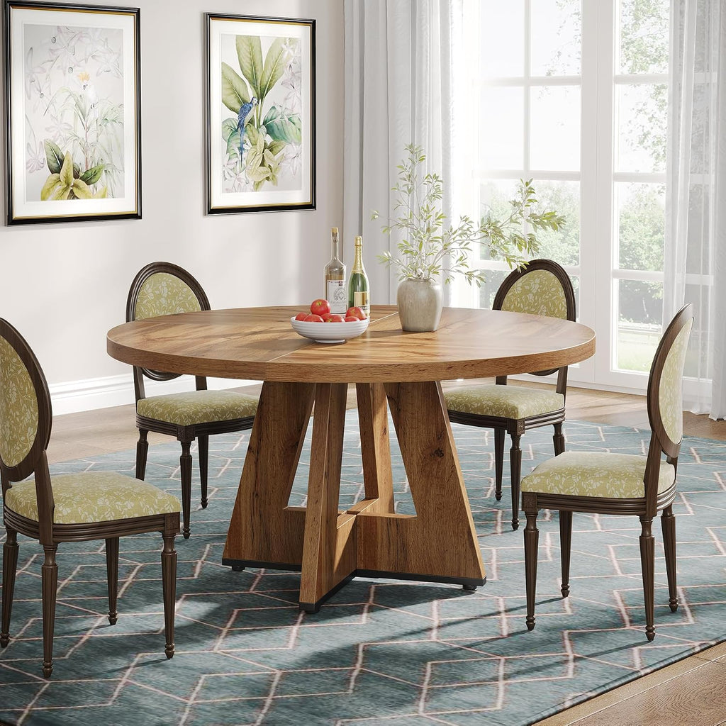 Tribesigns Farmhouse Dining Table, 47 Inch Round Dinner Table For 4, Rustic Round Dining Room Table For Home Dining Room Living Room (Wood)