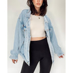 Women'S Oversized Jean Jacket Long Blue Denim Jacket Long Sleeve Button Down Trucker Jacket Shacket Fall Coats