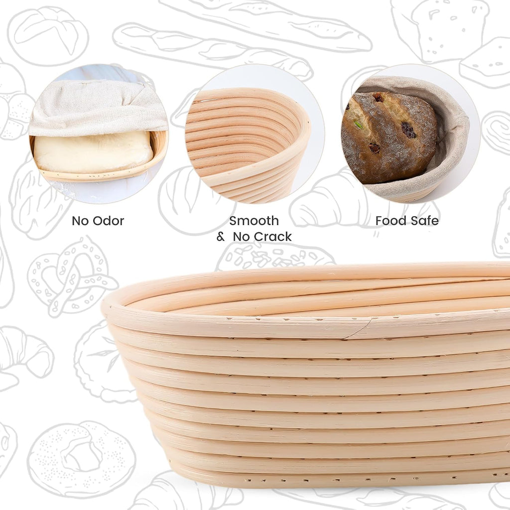 Doyolla Bread Proofing Baskets Set Of 2 10 Inch Oval Shaped Dough Proofing Bowls W/Liners Perfect For Professional & Home Sourdough Bread Baking