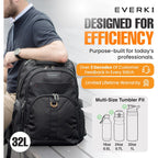 Everki Atlas Business 32L Laptop Backpack – Travel-Friendly Business & Office, Professional Backpack For Men & Women, Durable Computer Bag With Adjustable Padded Compartment, Fits 13"-17.3", Black