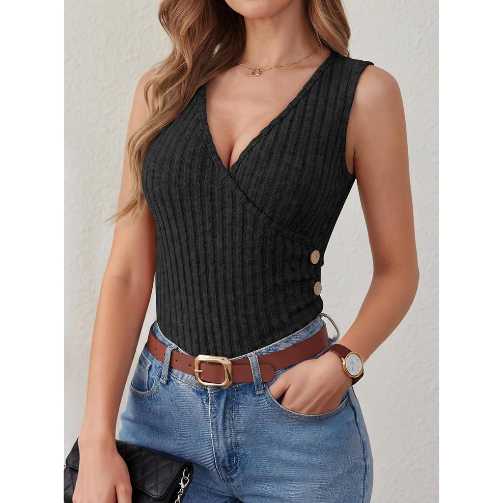 Anrabess Tank Tops For Women V Neck Sleeveless Sexy Top Ribbed Slim Fitted Tanks, 2026 Casual Summer Daily Wear & Going Out