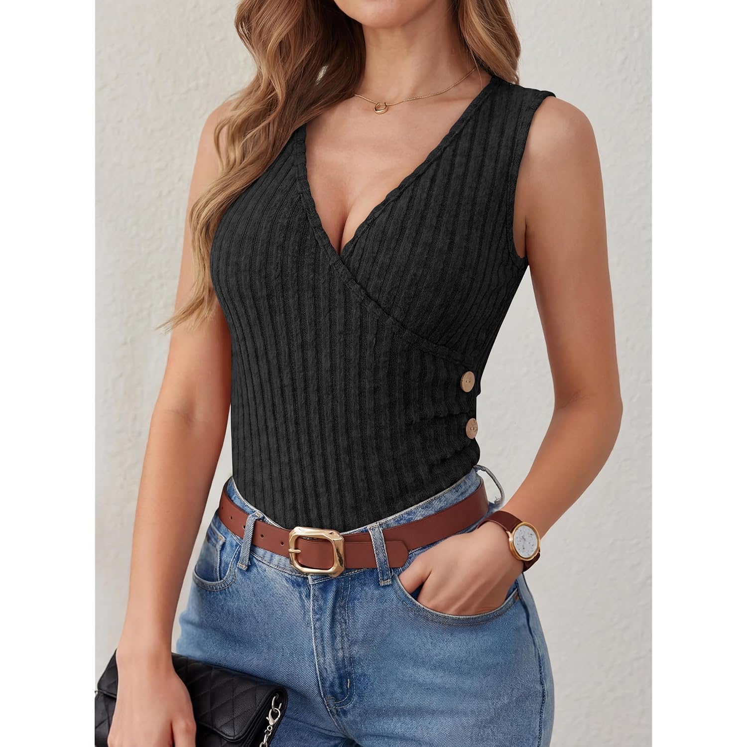 Anrabess Tank Tops For Women V Neck Sleeveless Sexy Top Ribbed Slim Fitted Tanks, 2026 Casual Summer Daily Wear & Going Out