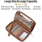 GOIACII Womens Wallet RFID Blocking Leather Large Capacity Long Purse Card Clutch Wristlet