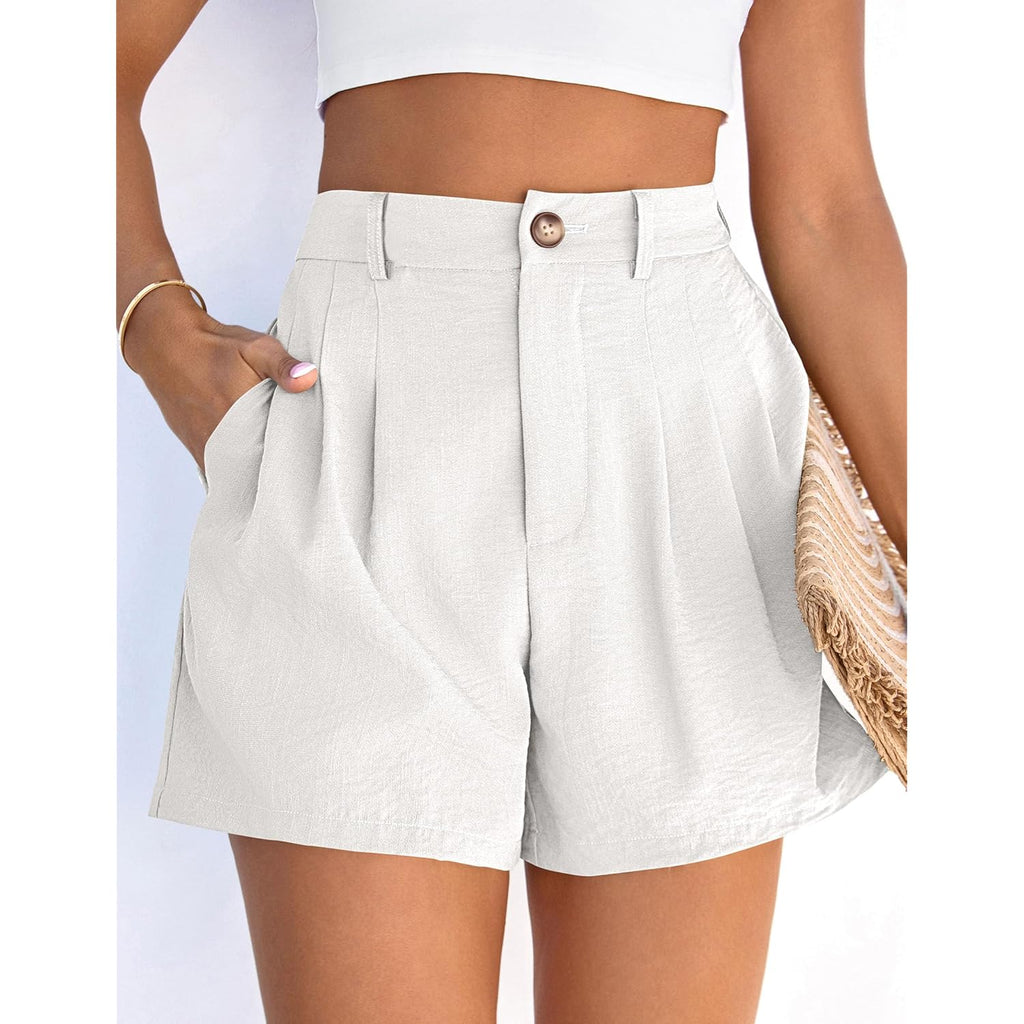 Womens Shorts Casual 2026 Summer Elastic High Waist Zipper Button Tailored Shorts Pleated Beach Vacation Clothes