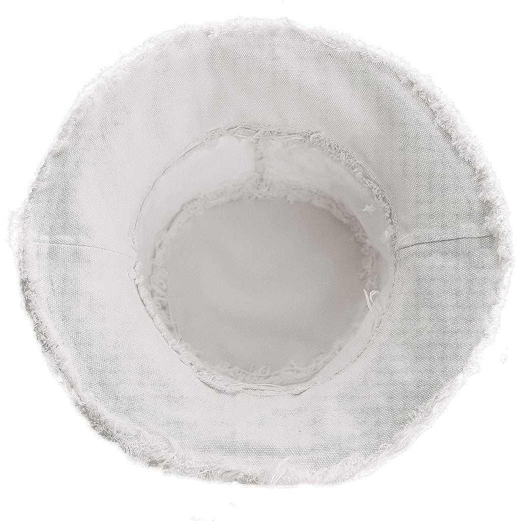 Womens Bucket-Hat Distressed Sun-Protection Washed-Cotton - Summer Wide Brim Beach Cap(7 1/8 Size) (White 01)