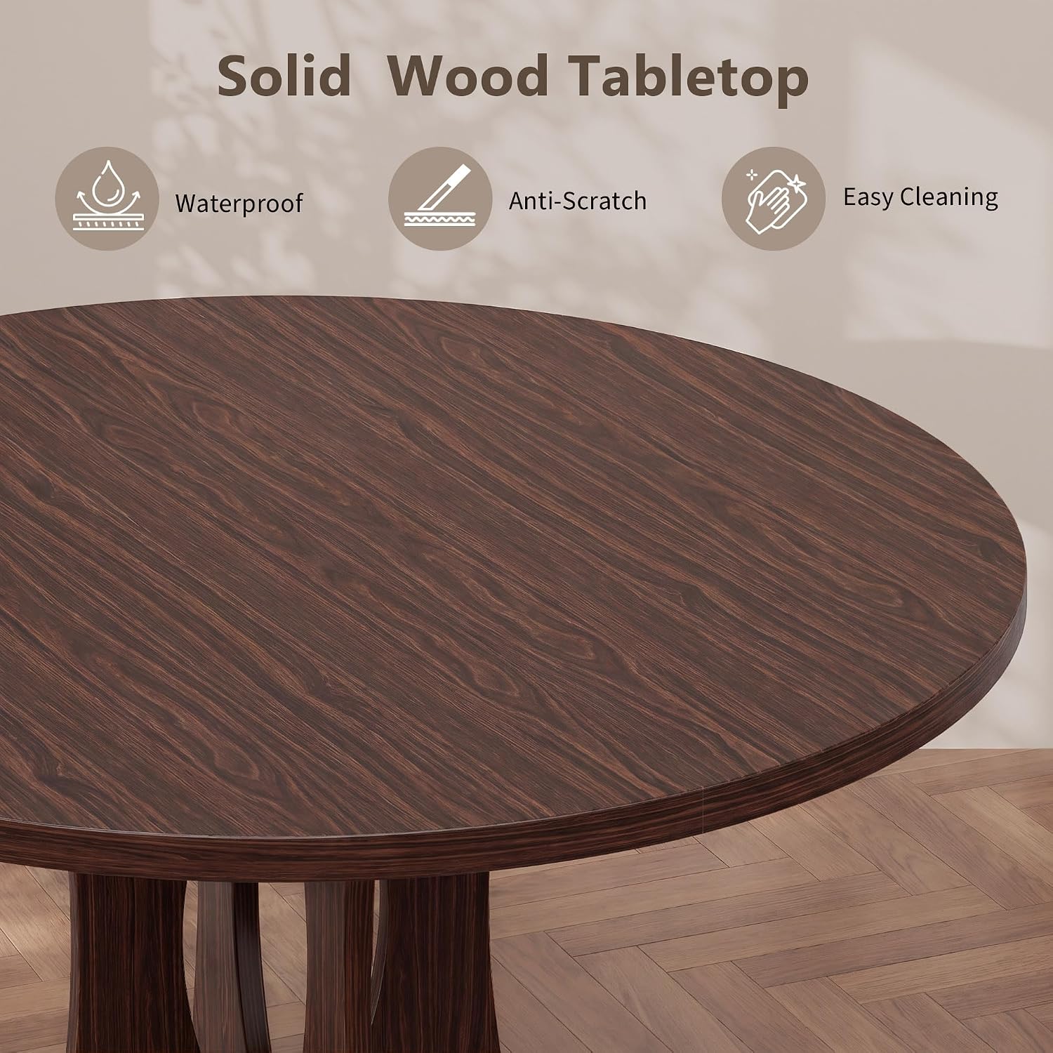 47.2-Inch Round Dining Table, Kitchen Table For 4-6, Farmhouse Circle Dining Room Table, Space Saving Wood Kitchen & Dining Room Furniture, Black Oak