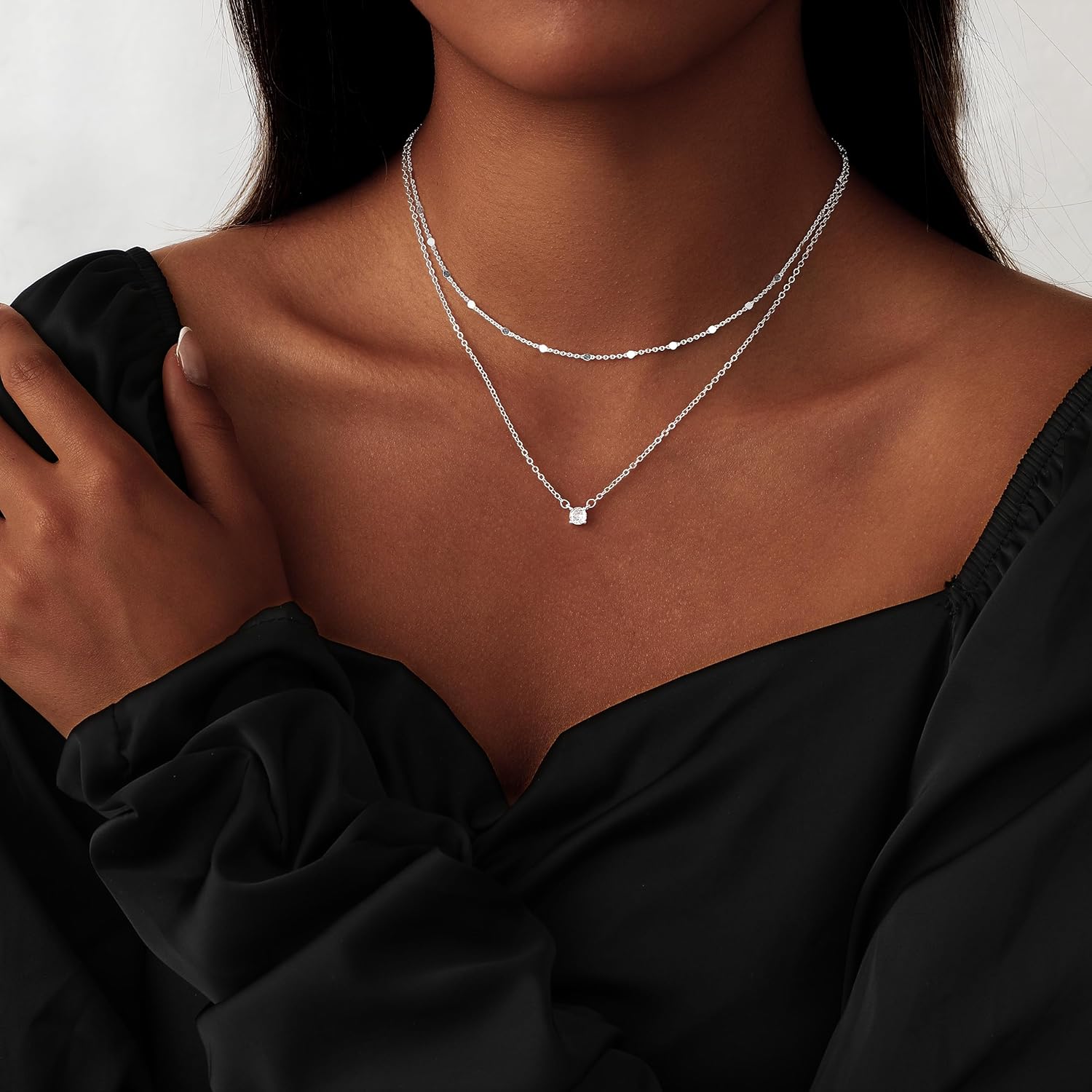 Coshilta Layered Gold Necklaces for Women, 14K Plated Gold Sterling Silver Plated Dainty Pendant Necklace Set with Cubic Zirconia,Stackable Chain Choker,Trendy Personalized Jewelry Gift Non Tarnish