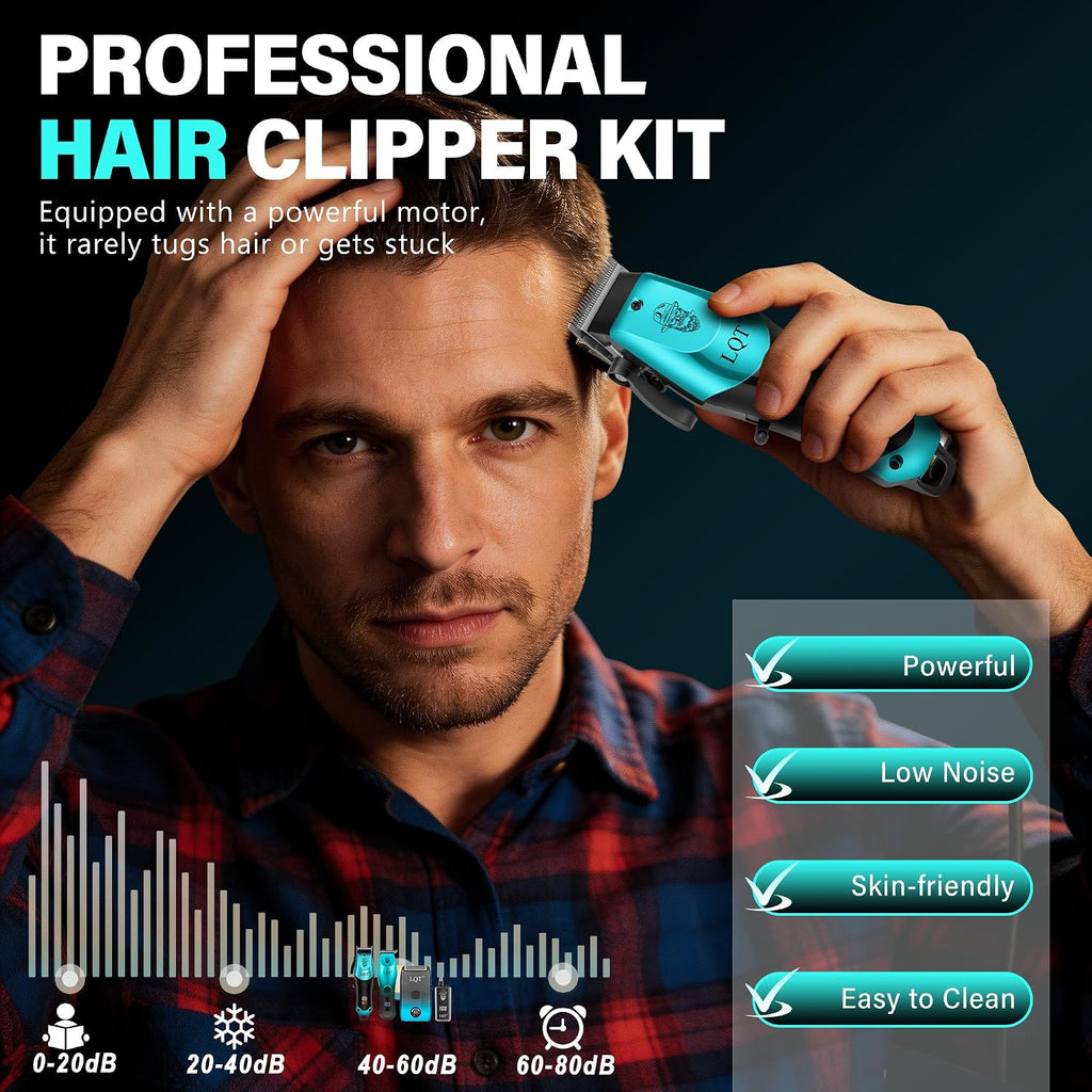 4-In-1 Men'S Hair Clippers Kit, Includes Nose Hair Trimmer, Electric Shaver, And Engraving Trimmer, Wireless Usb Rechargeable Grooming Set, Blue Ombre Design, Ideal Gift For Men (Blue)