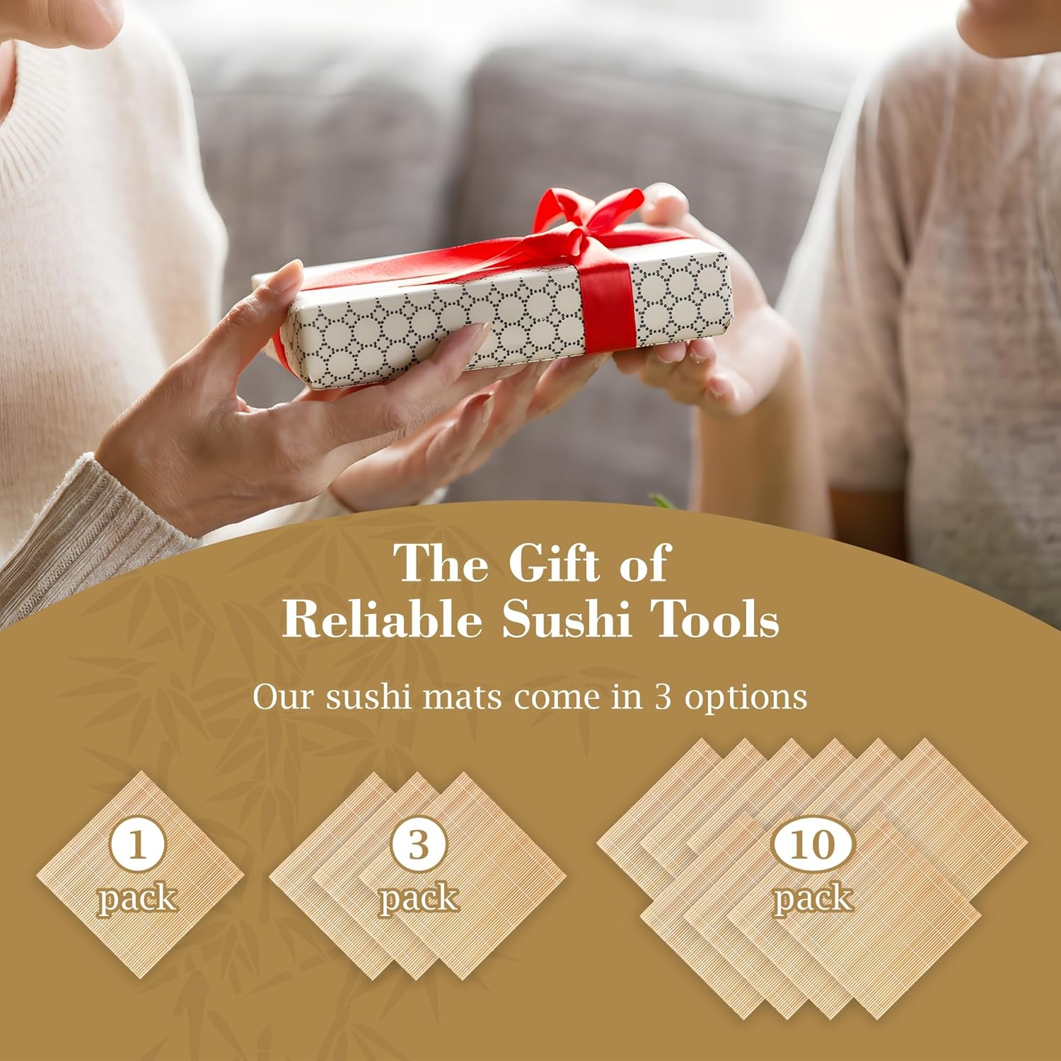 Fusion Select 3 Pk Bamboo Sushi Mat - Sushi Roller Mat for Making, Shaping & Molding Sushi Roll & Kimbap - Food-Safe Sushi Making Supplies, Tools & Accessories - Made of Natural Bamboo - 9.5x9.5