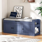 42.6" Storage Bench - Shoe Storage Bench With Side Storage Shelves And 3 Doors, Multifunctional Entryway Bench With Lift Top Cushion, Shoe Bench For Bedroom, Living Room, Entryway, Navy Blue