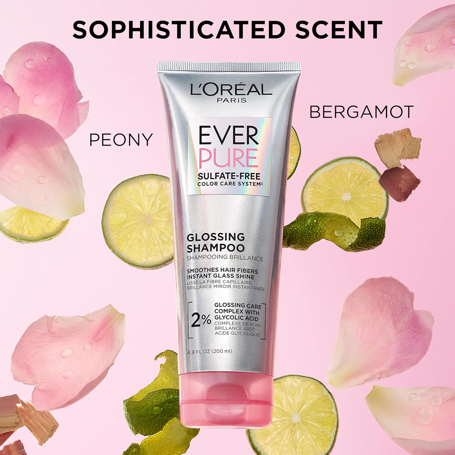L'Oreal Paris Glossing Sulfate Free Shampoo and Conditioner Set with Glycolic Acid, Hair Care for Lasting Shine and Smoothness for Dull, Dry Hair, EverPure, 1 Kit