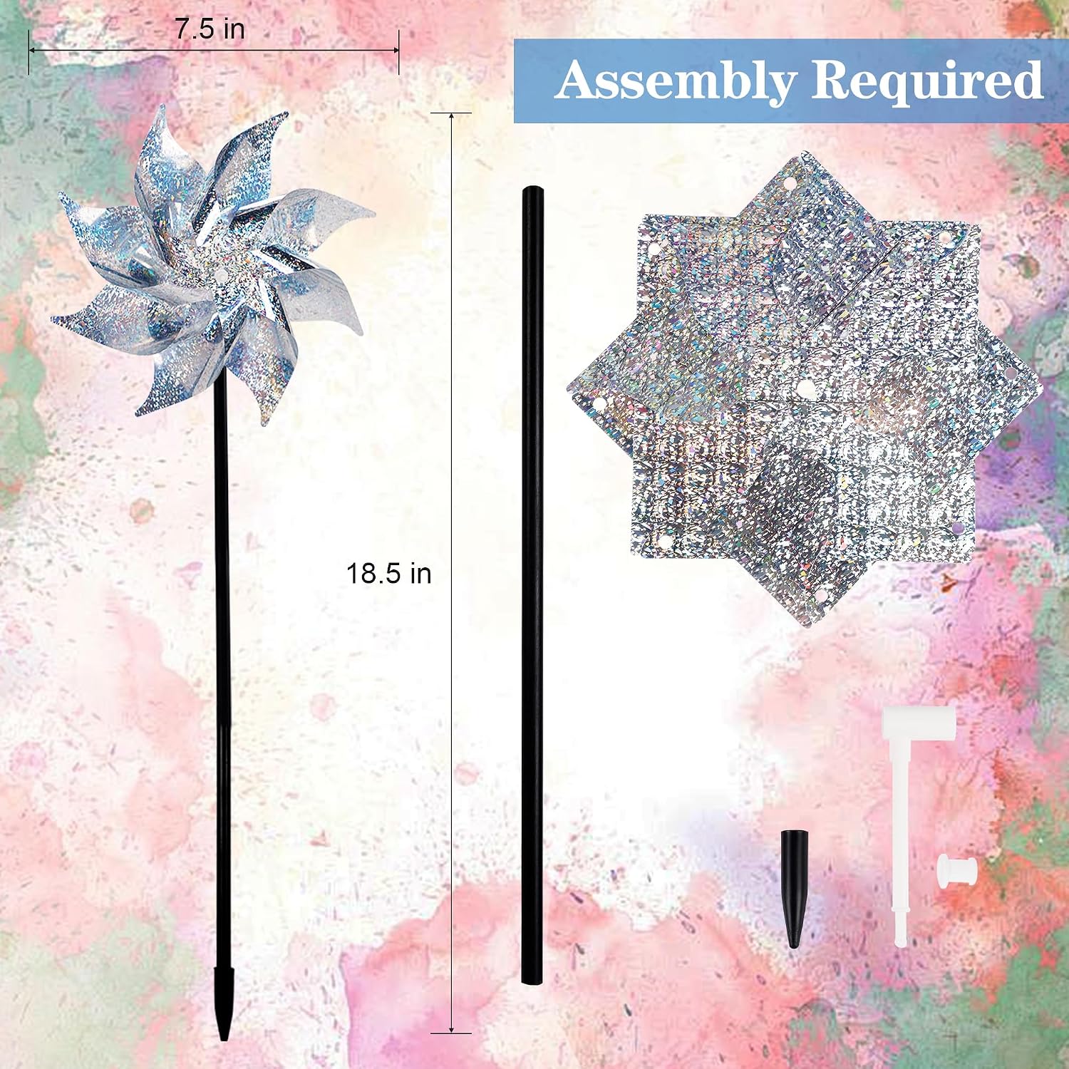 10 Pack Reflective Pinwheels With Stakes (Assembly Required), Extra Sparkly Pin Wheel For Garden Decor, Bird Repellent Devices Deterrent To Scare Birds Away From Yard Patio Farm