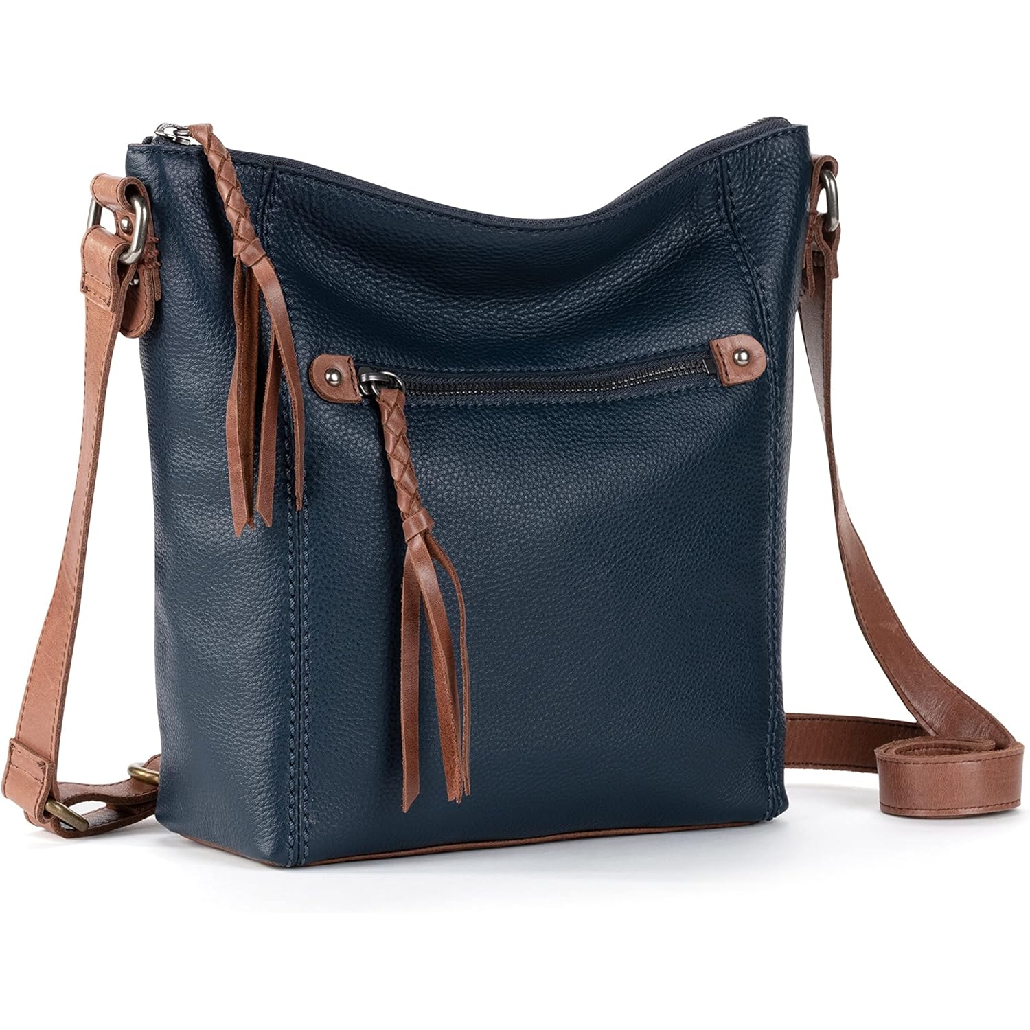 The Sak Ashland Crossbody Bag in Leather, Adjustable Crossbody Strap, Indigo