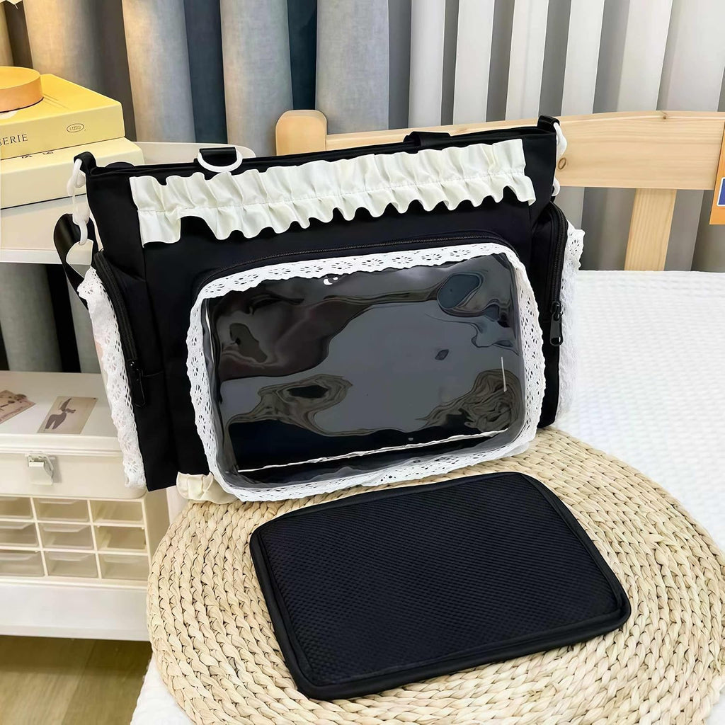 Ita Crossbody Tote Bag, Pin Display With Insert Large Messenger Bag, Cute Tote Bag With Zipper Ruffle, Japanese Aesthetic Y2K