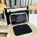 Ita Crossbody Tote Bag, Pin Display With Insert Large Messenger Bag, Cute Tote Bag With Zipper Ruffle, Japanese Aesthetic Y2K