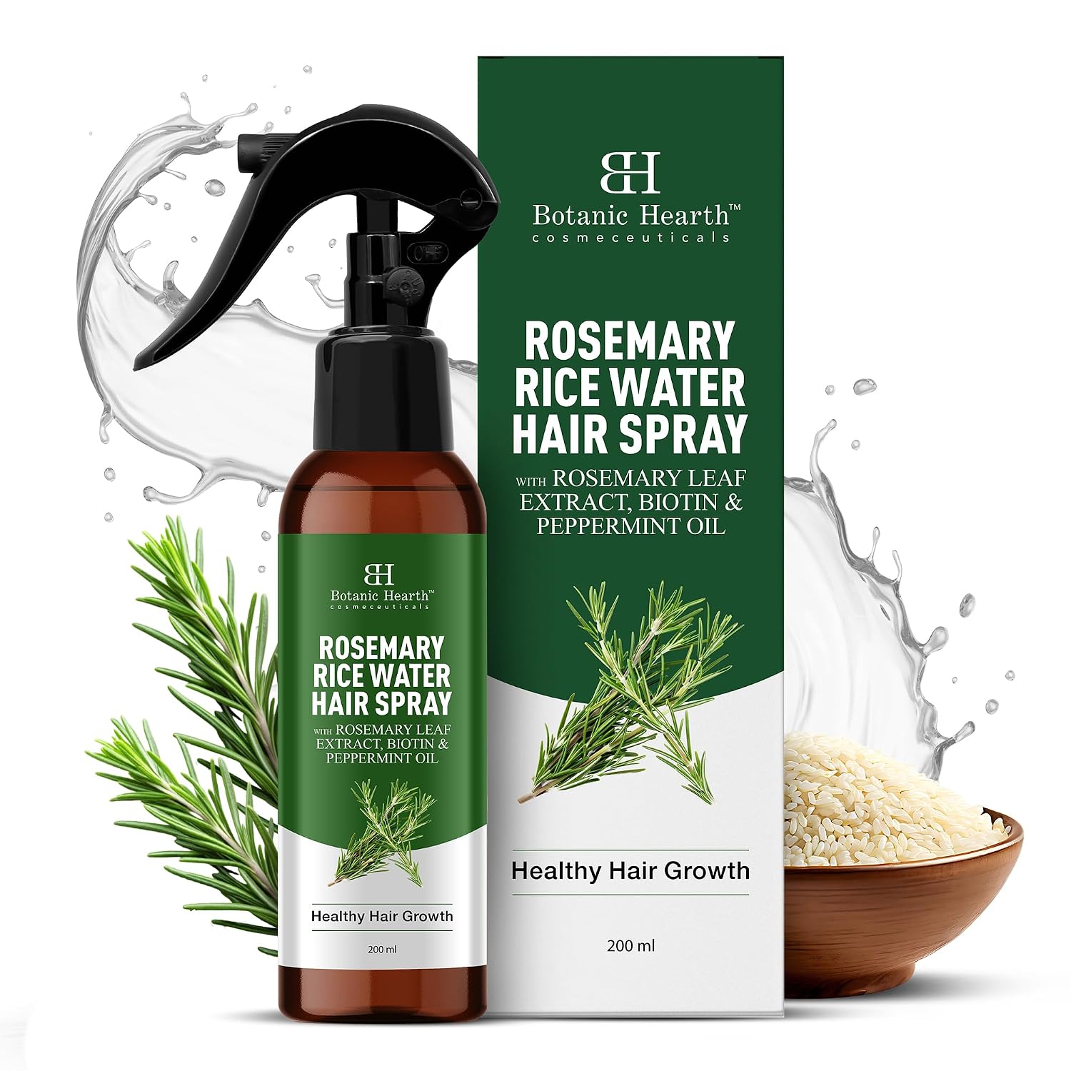 Botanic Hearth Rosemary & Rice Water Leave In Conditioner Spray For Hair Growth, 6.8 Fl Oz, Root Enhncer, Korean Scalp Treatment For Thinning Hair, Anti-Itch & Hair Strengthening Spray For Women & Men