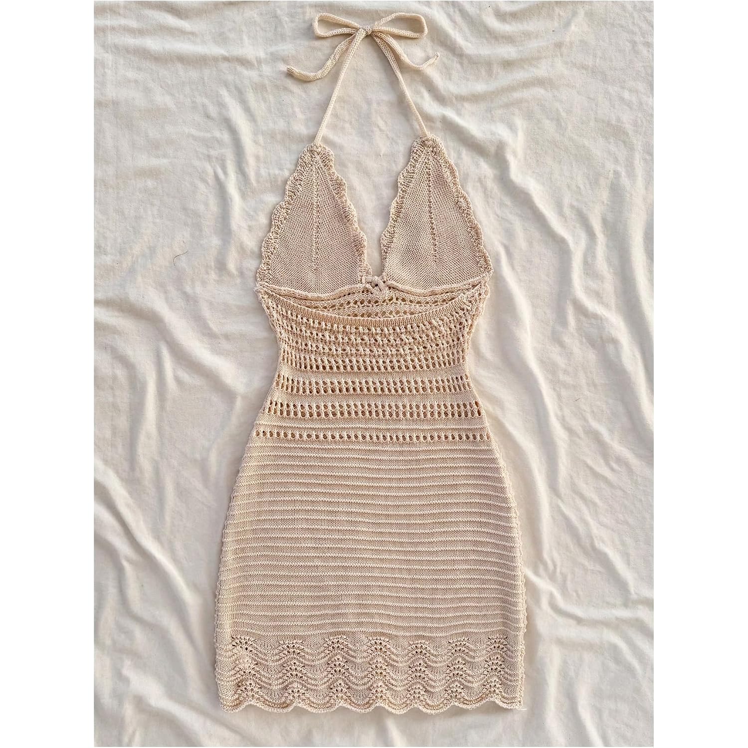 Gorglitter Women'S Crochet Halter Mini Dress Boho 90S Bow Tie Backless Bodycon Knit Festival Western Cowgirl Country Dresses