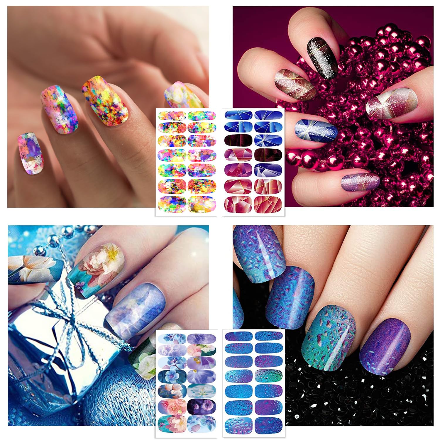 12 Sheets Nail Polish Strips Self Adhesive Gel Nail Stickers Full Nail Wraps for Women Girl Graffiti Gradient Starry Sky Nails Design Gel Strips Manicure Nail Art Accessories
