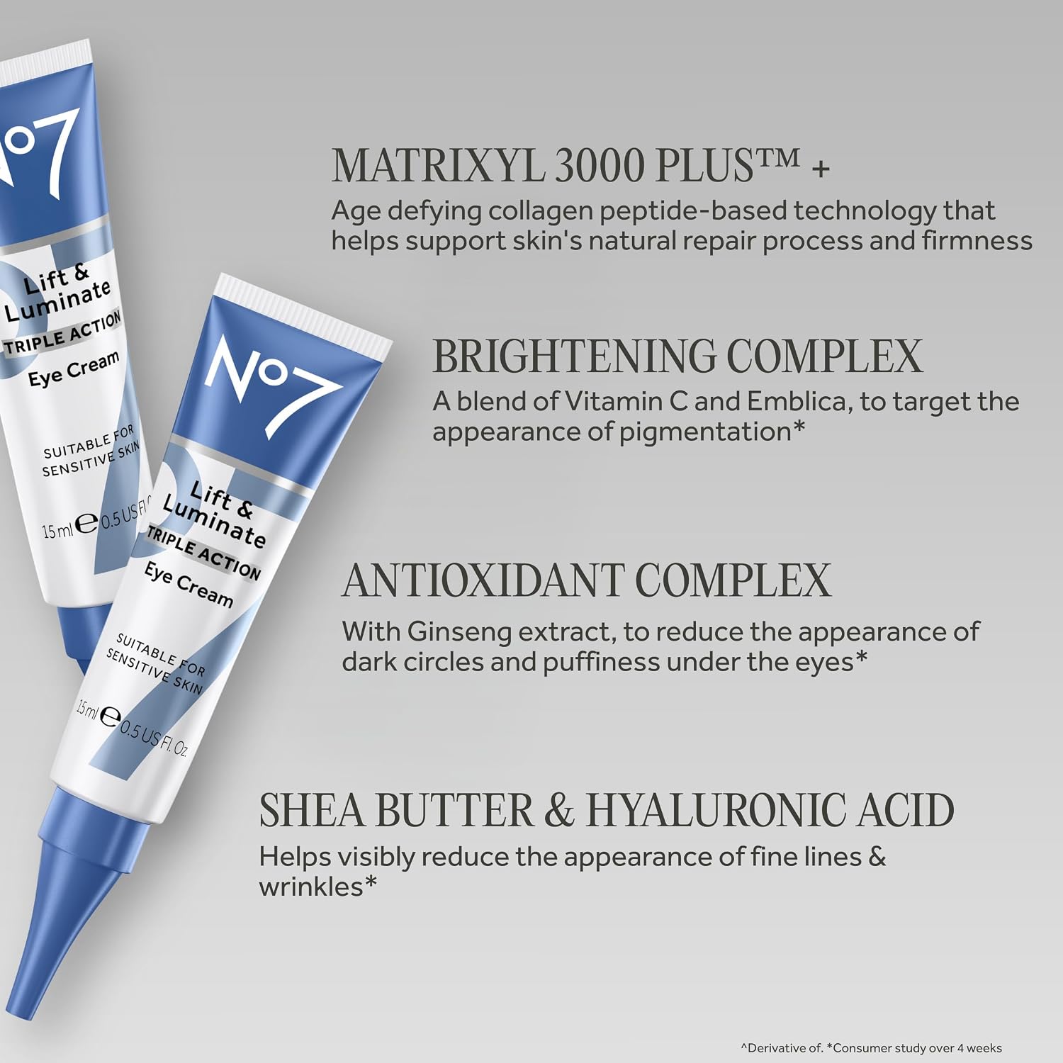 No7 Lift & Luminate Triple Action Under Eye Cream - Dark Circles Under Eye Treatment With Vitamin C & Collagen Peptide Technology - Helps Reduce Puffiness, Bags & The Appearance Of Wrinkles (0.5 Oz)